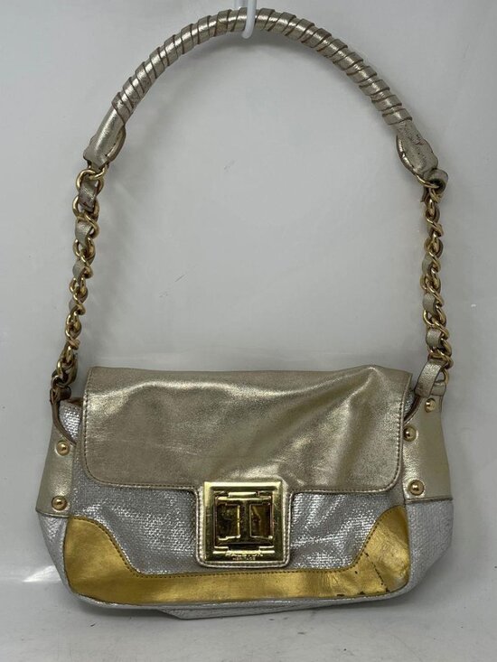 H by Halston Handbags - Halston Heritage Metallic Gold & Silver Leather Shoulder Bag, Vintage Y2K